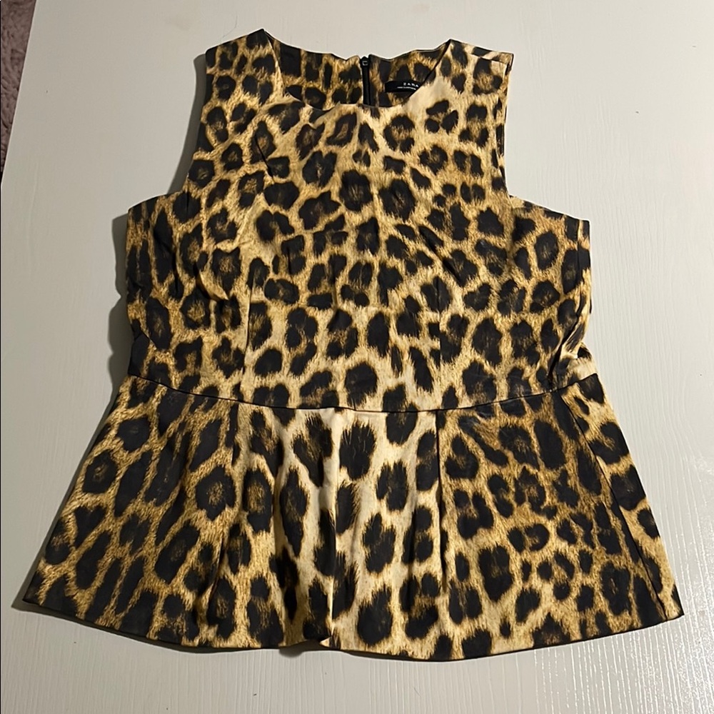 Zara Leopard Print Sleeveless Peplum Top- professionally altered
